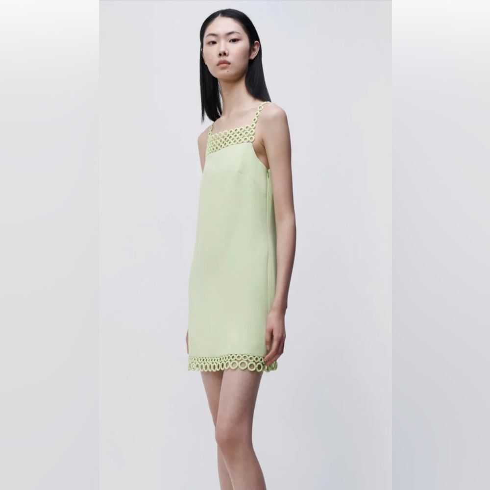 Jonathan Simkhai Light Green Lace-Trim Shift Dress